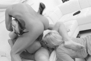 Sensual foursome sex in black and white